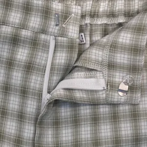Princess Polly Plaid Wide Leg Pants Sage Green White High Waisted Side Slit Sz 2 thumbnail 5