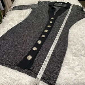 retrofête Mimi Sweater Long Sleeve Mini Dress in Gray Black XL thumbnail 7