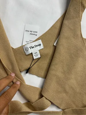 Wrap Front Crop Top in Beige Tan Size XXS thumbnail 3
