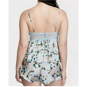 VICTORIA'S SECRET Blue LACE SATIN CAMI Pajama Babydoll S Lounge SET FLORAL I19-1 thumbnail 2