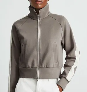 Everlane The Dream Zip-Up Side Stripe Sporty Knit Crop Jacket In Clay XS thumbnail 1