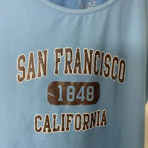 EUC Women’s San Francisco‎ California medium blue brown stretch thick crop top L thumbnail 2
