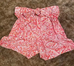 Talbots Pink & White Paisley Paperbag Tie-Waist Pull-On Shorts High Waist Summer thumbnail 1