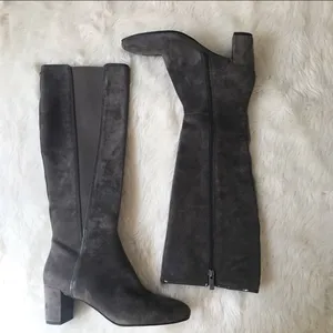 DONALD PLINER Suede Knee High Boot Chunky‎ Heel Round Toe Taupe Gray Size 6.5 thumbnail 3