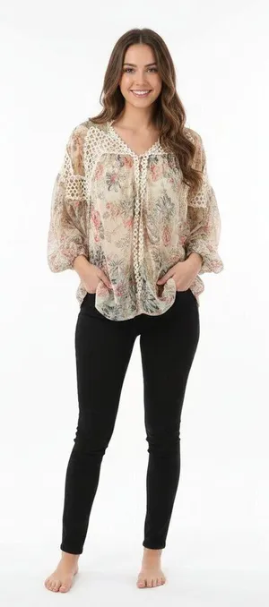 Karlie size medium oversized floral boho top thumbnail 1