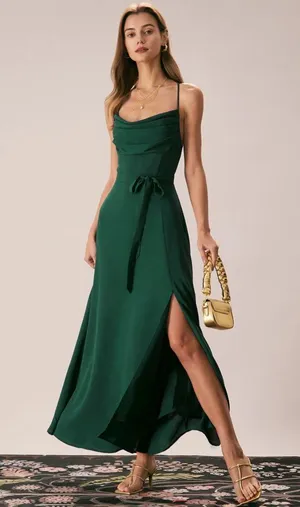 Rihoas Green Cowl Neck Cutout Back Maxi Dress thumbnail 1