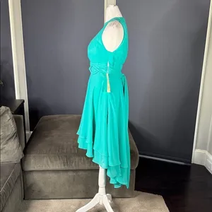 Women’s Blue Chiffon Hi Low Bridesmaid Formal Party Dress Zip Back Size 2 **READ thumbnail 6
