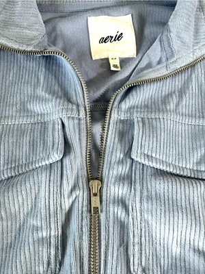 aerie Light Blue Velour Cropped Jacket Sz Small Pockets‎ and Full Zipper thumbnail 5