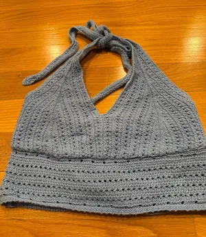 Hollister blue crochet halter crop top size medium. thumbnail 1