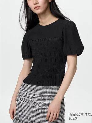Uniqlo Cecilie Bahnsen Shirring Volume Sleeve T-Shirt NWT Black Small thumbnail 1