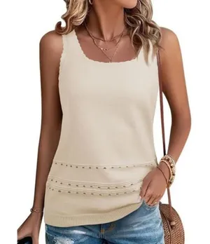 NEW Sleeveless Square Neck Tank Top Knit Fitted S thumbnail 1