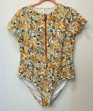 Cupshe Swimsuit Small Cap Sleeve Orange Floral One Piece Swim Bathing Sz… thumbnail 1