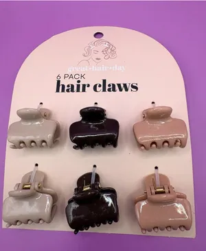 great hair day 6 Pack Plastic Hair Claws Assorted Beige Brown Pink Solid thumbnail 1