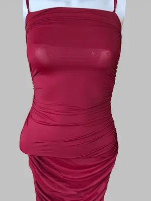 Sleeveless Ruched Midi Dress in Burgundy - Women Dresses Midi thumbnail 2