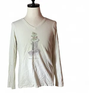 Life is Good Womens Long‎ Sleeve Graphic T Shirt White V Neck Happy Trails Boot thumbnail 1