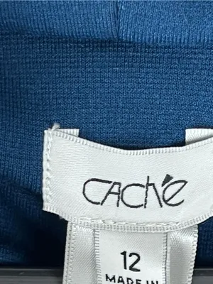 CACHE Blue Short Sleeves Cowl Neck Pintuck Pleats Dress Size 12 Office Career thumbnail 3