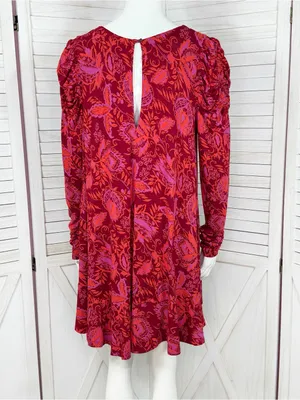 Free People Hello Lover Floral Ruched Puff Shoulder Tunic Mini Dress Red Small‎ thumbnail 5