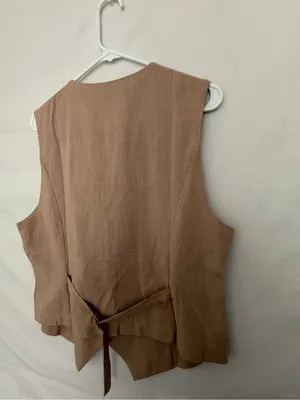 NWT Heipeiwa Women Beige Cotton Linen Button Front Tailored Vest Top Sz L(A858) thumbnail 9