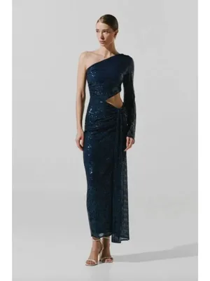 Baobab Midnights Sequined Maxi Dress Bejeweled Navy Blue Womens Size Large thumbnail 2