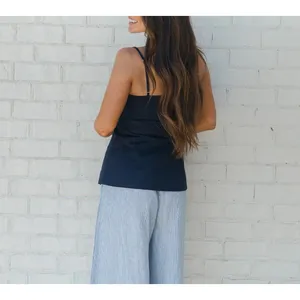 Olivaceous Ina Button‎ Top Navy Linen Cotton Blend Adjustable Strap Camisole C129-M Medium thumbnail 3