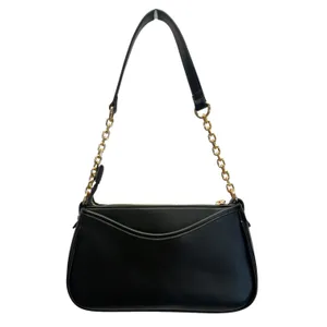 Missnine Black Shoulder Bag Mini Baguette Purse Vegan Leather Gold Chain Zip NEW thumbnail 3