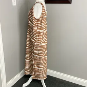 NWT A New Day Khaki Satin Maxi V-Neck Slip Dress Zebra Stripes Sexy Slinky Large thumbnail 3