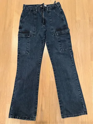 Zara Black Wide-Leg Cargo Jeans thumbnail 1