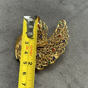 Vintage Peacock Brooch Pin Gold thumbnail 4