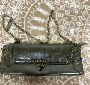 Olive Green Chain clutch Shoulder Bag with Antique Brass Hardware thumbnail 1