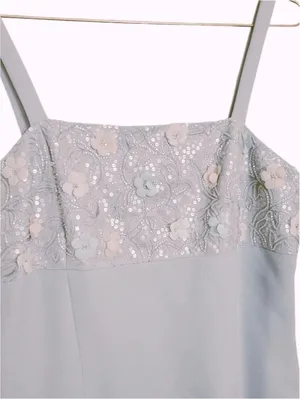 Elegant Light Blue Sleeveless Dress with‎ Floral Lace Bodice thumbnail 6