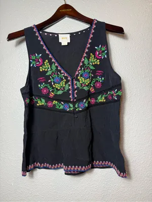 Anthropologie Maeve Carlotta Embroidered Sleeveless Blouse Black‎ Floral Size S thumbnail 3