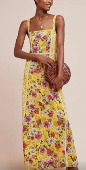 Farm Rio size small petite cantonal lace Yellow Floral Square-Neck Maxi Dress thumbnail 1
