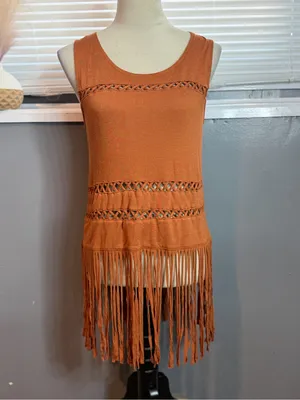 Rock & Republic Rust Fringe Tank Top Boho Festival Western Sleeveless Size L thumbnail 4