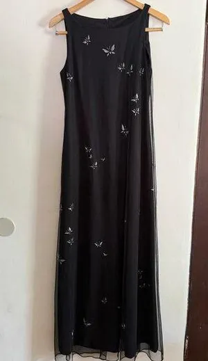 VIRGO 2 90s Vintage Y2K Vintage Black Mesh gown with Sparkly Butterflies Size 8 thumbnail 1