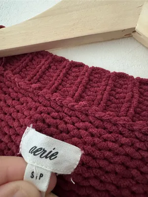 Aerie Chenille Chunky Knit Like Candy Deep Cherry Burgundy Sweater thumbnail 8