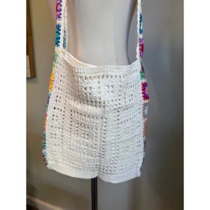 Boho Crochet Granny Square Hobo Shoulder Bag Cream Multi Retro y2k whimsi dainty thumbnail 6