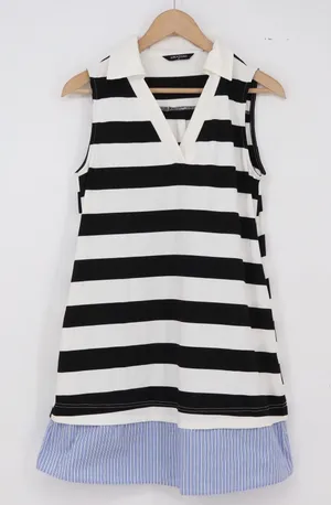 Mieazom Tunic Top Women S Sleeveless Striped Black White Contrast Hem Excellent thumbnail 1