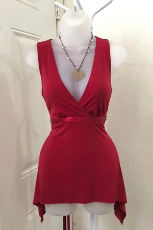 Y2K Romantic Whimsygoth Gothic Red asymmetrical handkerchief hem Fairy V-neck top shirt blouse tie back sleeveless thumbnail 1