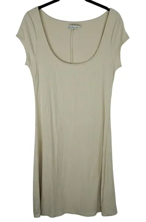 Abercrombie & Fitch‎ Ribbed Fitted Cream 90s Tshirt Dress Size MT thumbnail 1
