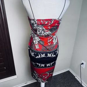 SheIn Baroque Red Black Sleeveless Dress Size S Knee Length Bodycon Stretchy thumbnail 4