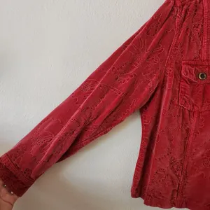 Coldwater Creek Red Velvet Embroidered Jean Jacket Style Women's Sz Large Boho thumbnail 4