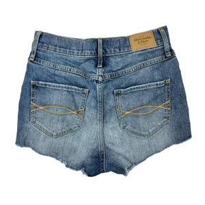 Abercrombie & Fitch Newyork Women's Blue High Rise Raw Hem Denim Mini Shorts 0 thumbnail 2