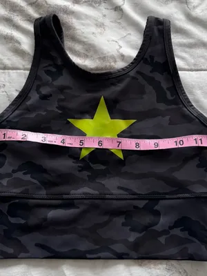 Strut dark grey Camo Sports Bra Top with Yellow Star, size XS athletic workout thumbnail 5