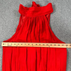 Do+Be High Neck Red Mini Dress Size Large Sleeveless Gathered Waist Bow Pleated thumbnail 6