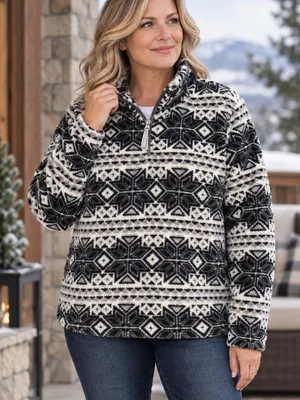 Aeropostale Prince & Fox XL Womens Nordic Fair Isle Fleece Quarter Zip Pullover thumbnail 1
