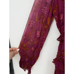 Cleobella Everly Floral Ruffle Mini Dress Medium Magenta Boho Long Sleeves thumbnail 6