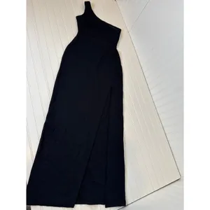 NWT Lulus Good Times Only Black One-Shoulder Maxi Dress Wedding Formal Size L thumbnail 2