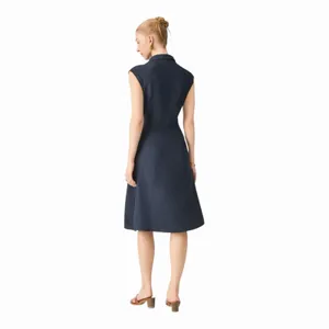 OGL Denim Look Midi Dress Collared Tie Waist Linen Blend NWT Extra Small thumbnail 11