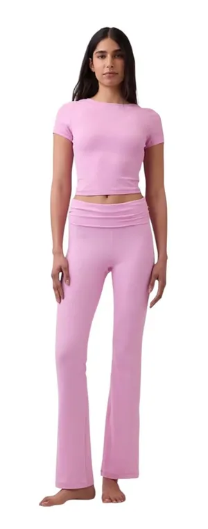 Gap fit Smooth Foldover Mini Flare Leggings, Women’s Size Medium, Pink, NEW thumbnail 1