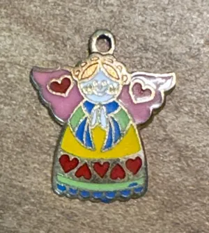 Vintage 1973 Enamel Angel Heart Charm Pendant thumbnail 1